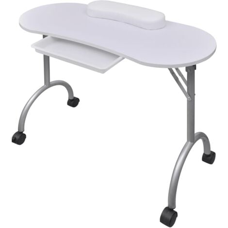 vidaXL Tavolo Pieghevole per Manicure con Rotelle Bianco