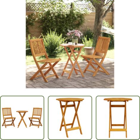 vidaXL Tavolo pieghevole -  Set Bistrò Pieghevole 3pz in Legno Massello di Acacia