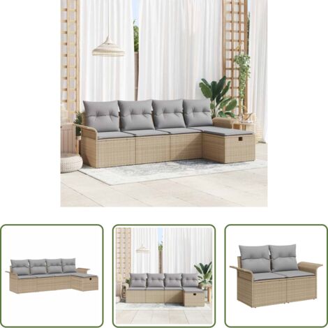 vidaXL Tavolo regolabile -  Set Divano da Giardino 5 pcs Beige e Grigio Chiaro polyrattan