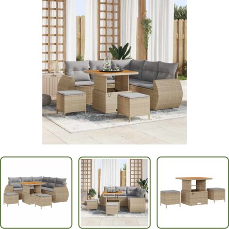 vidaXL Tavolo regolabile -  Set Divano da Giardino 8 pcs Beige e Grigio Chiaro polyrattan