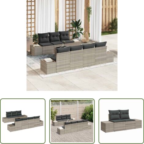 vidaXL Tavolo regolabile -  Set Divano da Giardino 8 pcs Grigio chiaro e grigio scuro