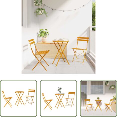 vidaXL Tavolo rotondo -  Set Bistro Pieghevole 3 pcs Senape Acciaio