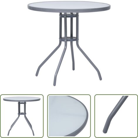 vidaXL Tavolo rotondo - Tavolo da Giardino Grigio Chiaro 80 cm in Acciaio e Vetro