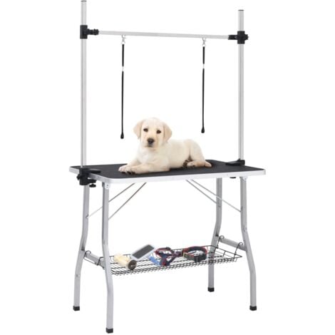 vidaXL Tavolo Toelettatura per Cani Regolabile con 2 Anelli e Cesto