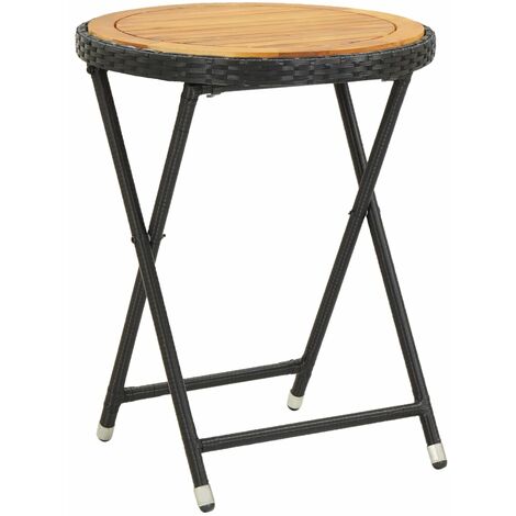 main image of "vidaXL Tea Table Black 60 cm Poly Rattan and Solid Acacia Wood - Black"