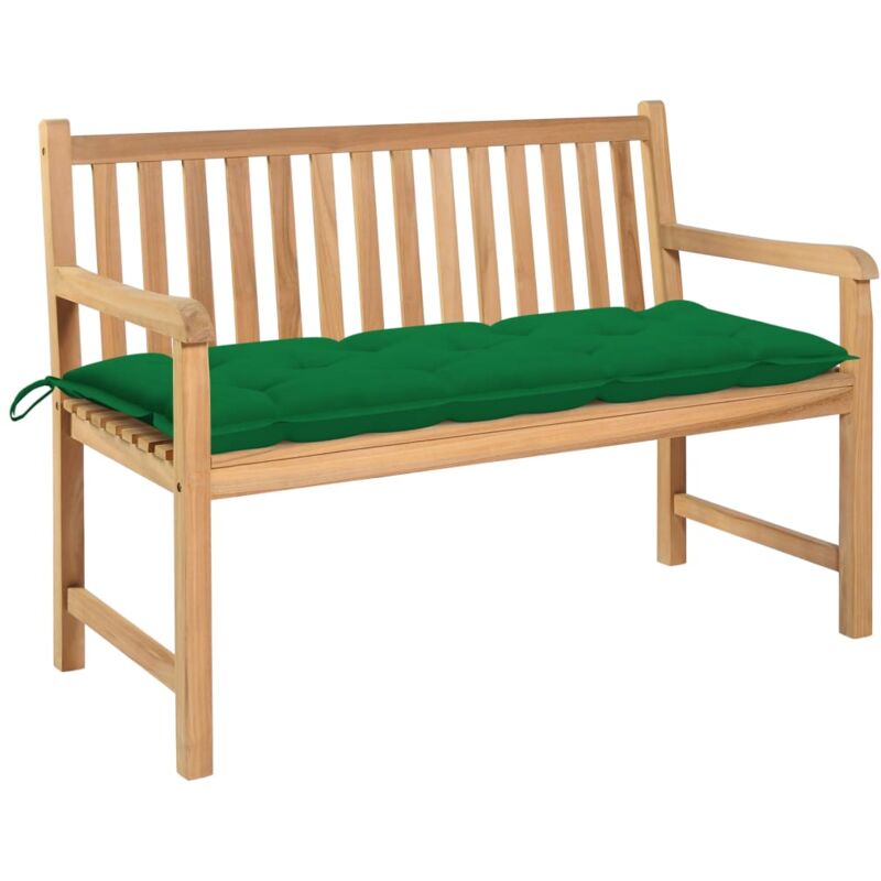Vidaxl - Gartenbank mit Grüner Auflage 120 cm Massivholz Teak - Grün