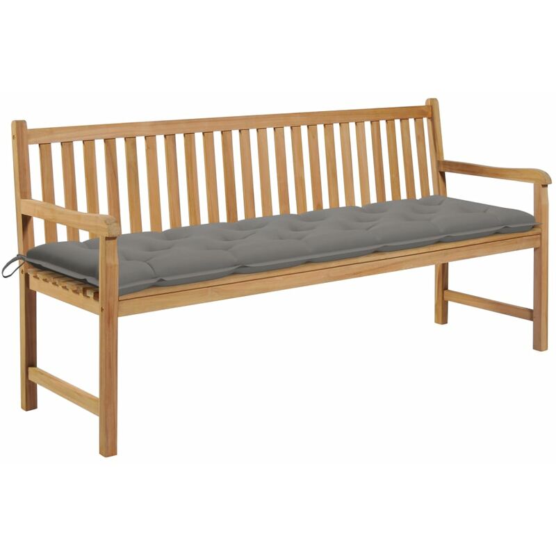 vidaXL Gartenbank mit Grauer Auflage 175 cm Massivholz Teak - Grau