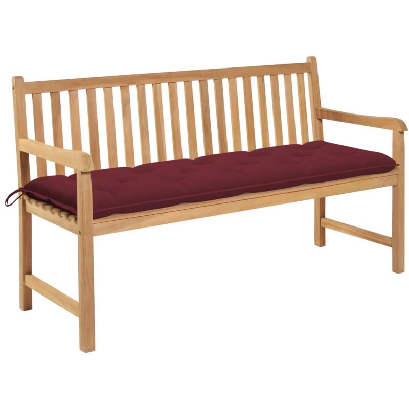 Vidaxl - Gartenbank mit Weinroter Auflage 150 cm Massivholz Teak - Rot