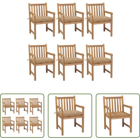 vidaXL Teak -  Sedie da Giardino 6 pz con Cuscini Beige in Massello di Teak