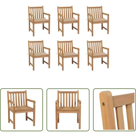vidaXL Teak -  Sedie da Giardino 6 pz con Cuscini Beige in Massello di Teak