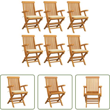 vidaXL Teak -  Sedie da Giardino con Cuscini Crema 6 pz Legno Massello di Teak