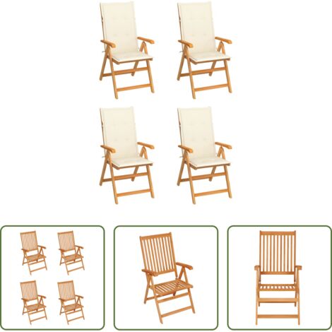 vidaXL Teak -  Sedie Giardino 4 pz con Cuscini Crema in Massello di Teak