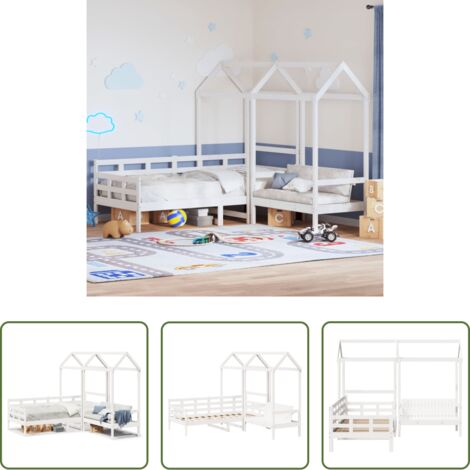 vidaXL Techo de cama -  Set de sofá cama con banco y techo madera pino blanco 80x200 cm