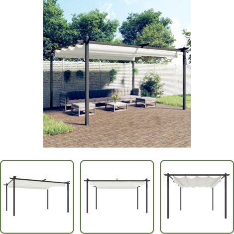 vidaXL Techo retráctil -  Cenador de jardín con techo retráctil color crema 4x3 m