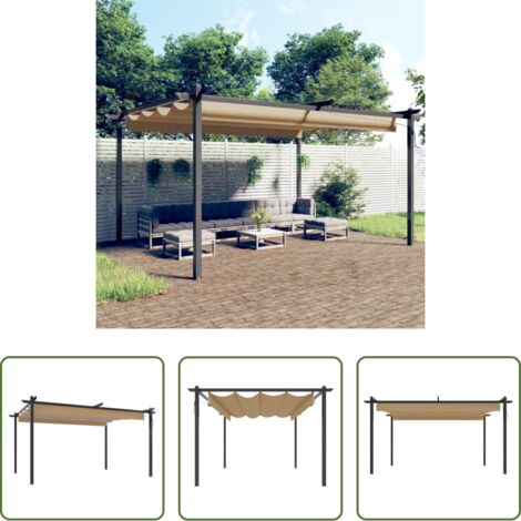 vidaXL Techo retráctil -  Cenador de jardín con techo retráctil gris taupé 4x3 m