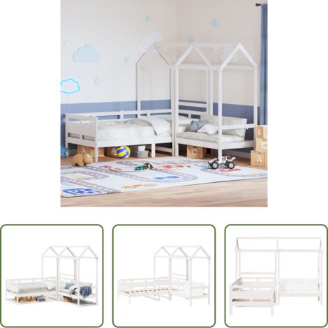 vidaXL Techo -  Set de sofá cama con banco y techo madera pino blanco 80x200 cm