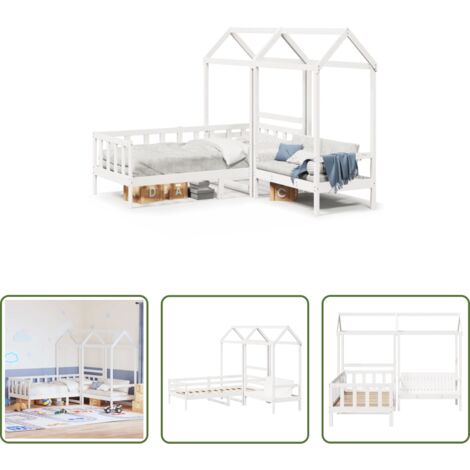 vidaXL Techo -  Set de sofá cama con banco y techo madera pino blanco 80x200 cm