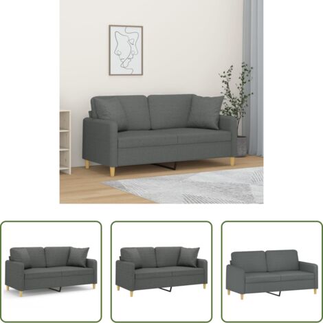 vidaXL Tela sintética -  Sofá de 2 plazas con cojines tela gris oscuro 140 cm