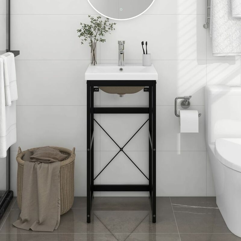 Telaio per Lavabo da Bagno con Lavabo Integrato Nero in Ferro vidaXL 7152