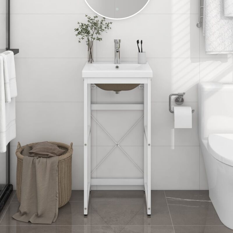 Telaio per Lavabo da Bagno con Lavabo Integrato Bianco in Ferro Vidaxl 2503