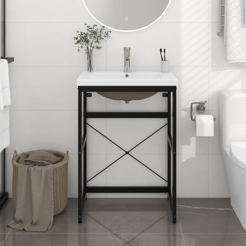 Telaio per Lavabo da Bagno con Lavabo Integrato Nero in Ferro Vidaxl 3752