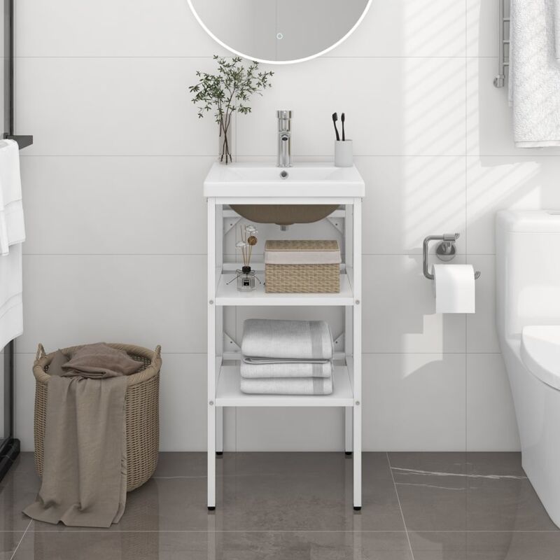 Telaio per Lavabo da Bagno con Lavabo Integrato Bianco in Ferro - Vidaxl