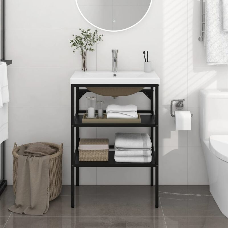 Telaio per Lavabo da Bagno con Lavabo Integrato Nero in Ferro - Vidaxl