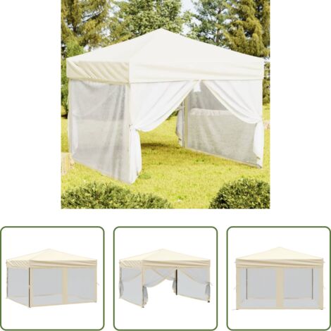 vidaXL Tenda all'aperto -  Tenda per Feste Pieghevole con Pareti Laterali Crema 3x3 m