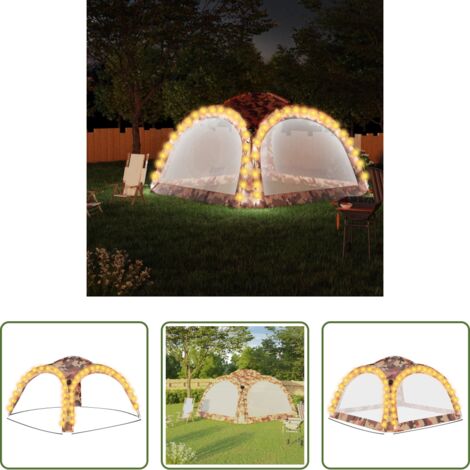 vidaXL Tenda con LED -  Tenda per Feste con LED e 4 Pareti 3,6x3,6x2,3 m Mimetica