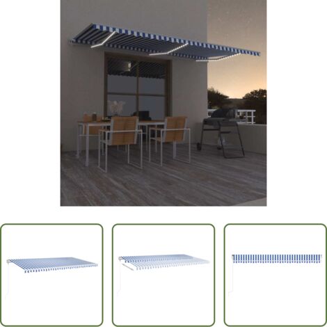 vidaXL Tenda con luci LED -  Tenda Automatica con Sensore Vento e LED 600x350 cm Blu Bianca