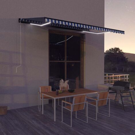 vidaXL Tenda con Sensore Vento e LED 500x300 cm Blu e Bianca