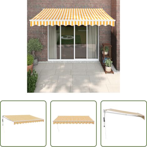 vidaXL Tenda da giardino -  Tenda Sole Automatica Retrattile Gialla e Bianca 3,5x2,5 m