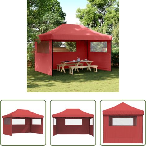 vidaXL Tenda da giardino -  Tendone per Feste Pieghevole Pop-Up con 3 Pareti Bordò