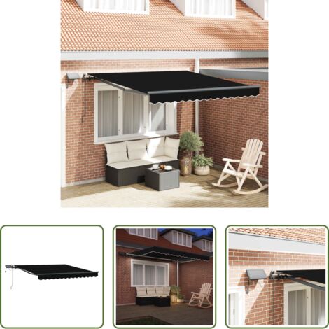 vidaXL Tenda da sole con illuminazione LED -  Tenda Retrattile Nero 300 x 250 cm Tessuto