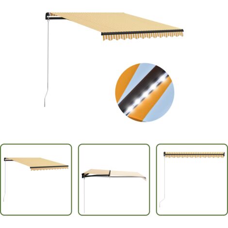 vidaXL Tenda da sole con LED -  Tenda da Sole Manuale con LED 300x250 cm Gialla e Bianca