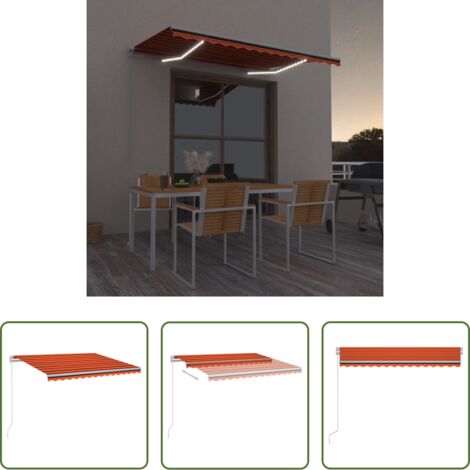 vidaXL Tenda da sole con LED -  Tenda da Sole Manuale con LED 300x250cm Arancione e Marrone