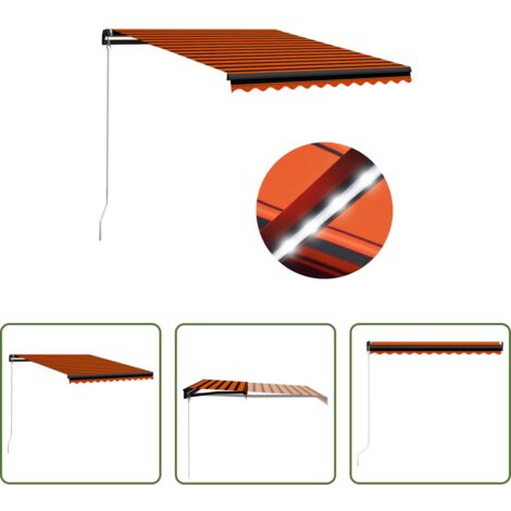vidaXL Tenda da sole con LED -  Tenda da Sole Retrattile con LED 350x250 cm Arancione e Marrone