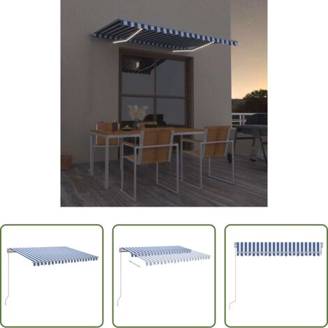 vidaXL Tenda da sole con LED -  Tenda da Sole Retrattile Manuale con LED 300x250cm Blu e Bianco