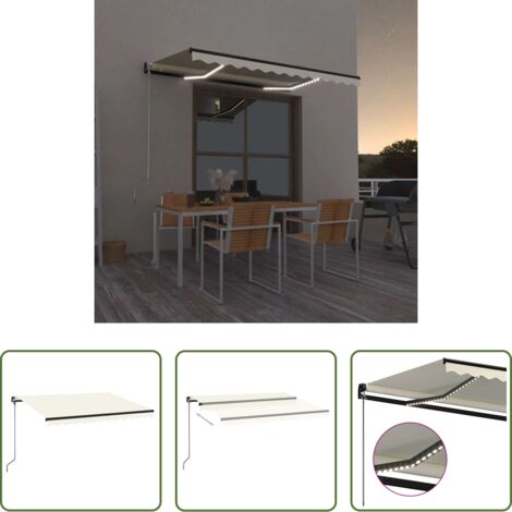 vidaXL Tenda da sole con LED -  Tenda da Sole Retrattile Manuale con LED 350x250 cm Crema