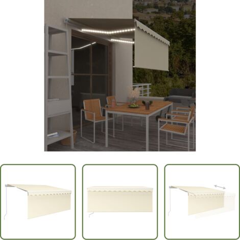 vidaXL Tenda da sole con LED -  Tenda da Sole Retrattile Manuale con LED 3,5x2,5 m Crema