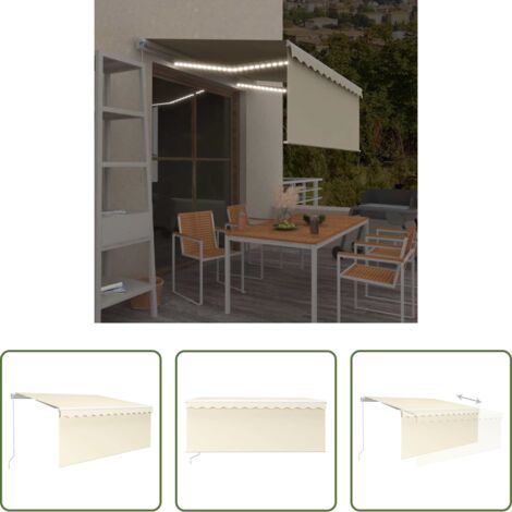 vidaXL Tenda da sole con LED -  Tenda da Sole Retrattile Manuale con LED 3x2,5 m Crema