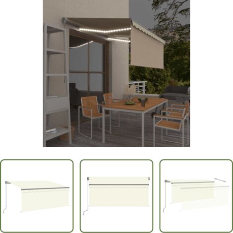 vidaXL Tenda da sole con LED -  Tenda da Sole Retrattile Manuale con LED 3x2,5 m Crema