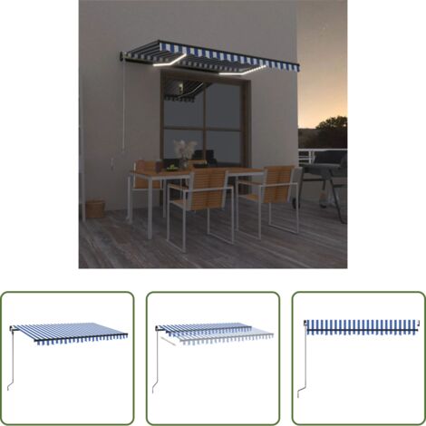 vidaXL Tenda da sole con LED -  Tenda da Sole Retrattile Manuale con LED 400x300cm Blu e Bianco