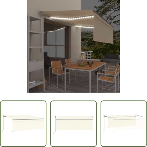 vidaXL Tenda da sole con LED -  Tenda da Sole Retrattile Manuale con LED 4x3 m Crema