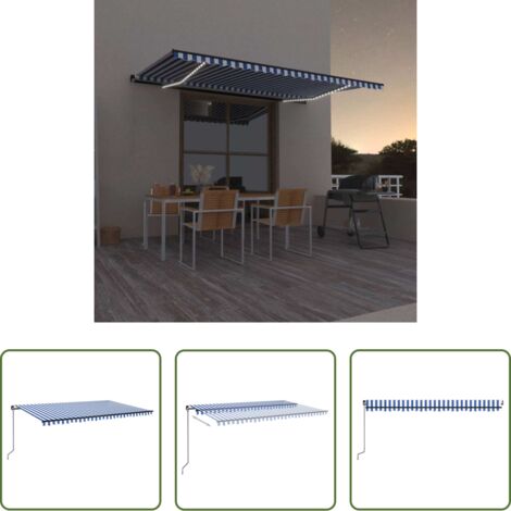 vidaXL Tenda da sole con LED -  Tenda da Sole Retrattile Manuale con LED 500x300cm Blu e Bianco