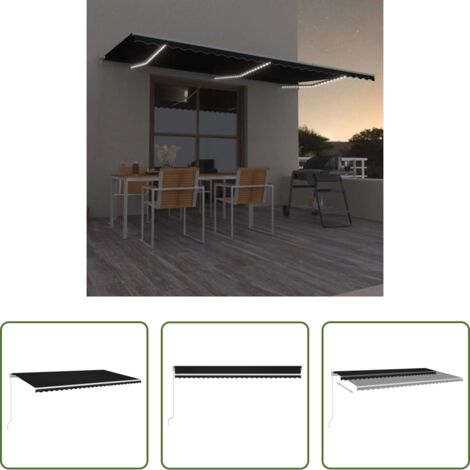 vidaXL Tenda da sole con LED -  Tenda da Sole Retrattile Manuale con LED 600x300 cm Antracite