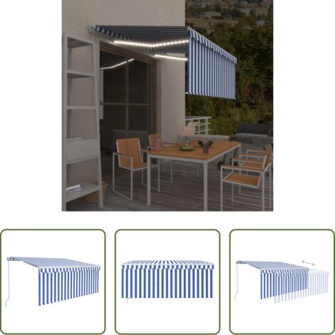 vidaXL Tenda da sole con LED -  Tenda Sole Retrattile Manuale con LED 3,5x2,5 m Blu e Bianco