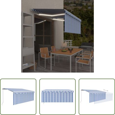 vidaXL Tenda da sole con LED -  Tenda Sole Retrattile Manuale con LED 3x2,5m Blu e Bianco