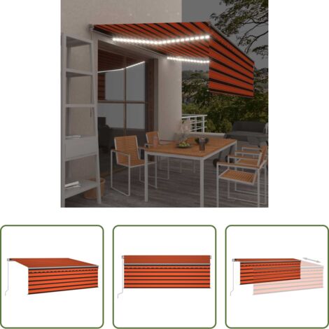 vidaXL Tenda da sole con LED -  Tenda Sole Retrattile Manuale con LED 4,5x3m Arancione Marrone