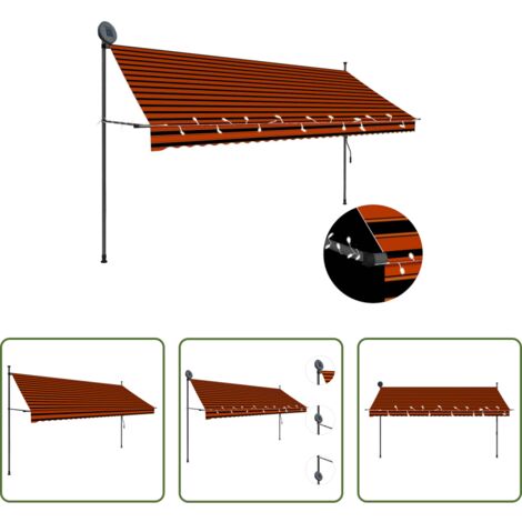 vidaXL Tenda da sole con luci LED -  Tenda da Sole Retrattile Manuale LED 350 cm Arancione e Marrone
